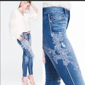 White House Black Market Embroidered Skinny Jeans